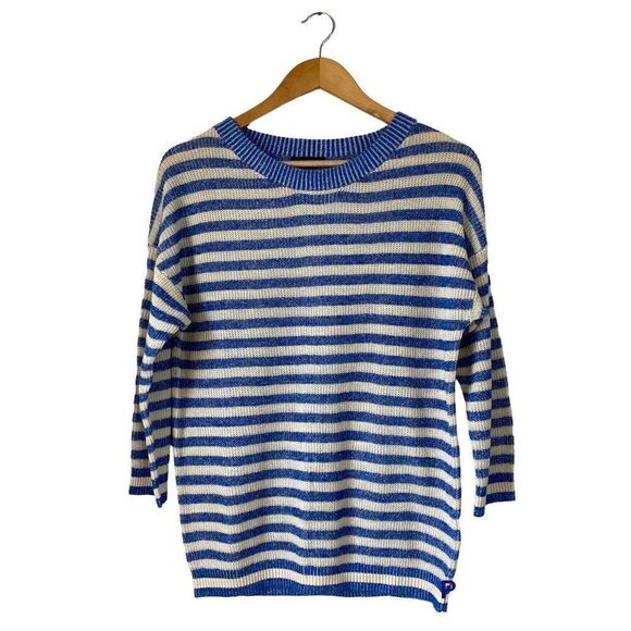 J.crew women’s heather stripe sweater blue off white linen blend new - Picture 1 of 11